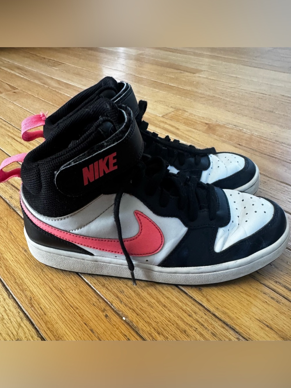Nike Kids High-Top Sneakers in Black, White & Pink Coral